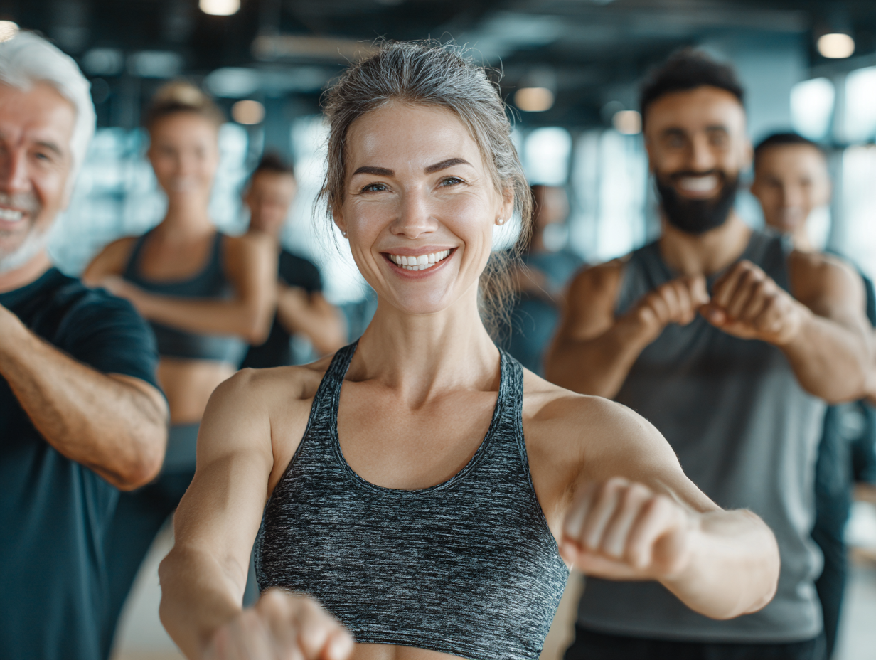 Група людей займається фітнесом